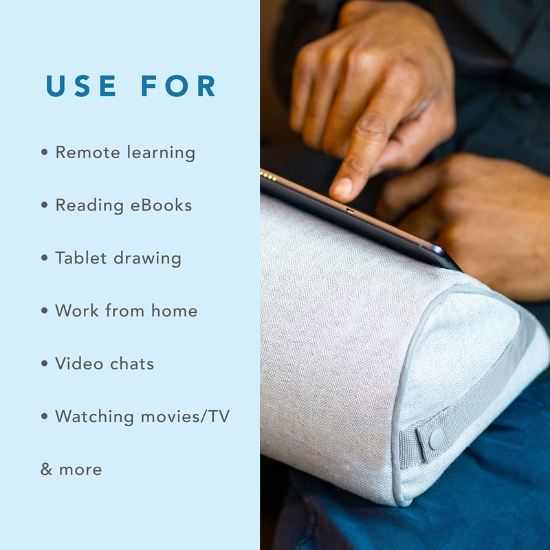 LAPGEAR Heritage Tablet Pillow Stand with Phone Pocket - Gray Herringbone - Fits Most Tablets - Style No. 35608 - Image 3